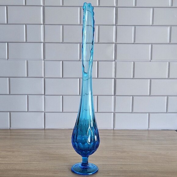 MCM Fenton Glass Sapphire Colonial Blue Tall Swung Vase 19.5 Tall Thumbprint VTG - Picture 7 of 16
